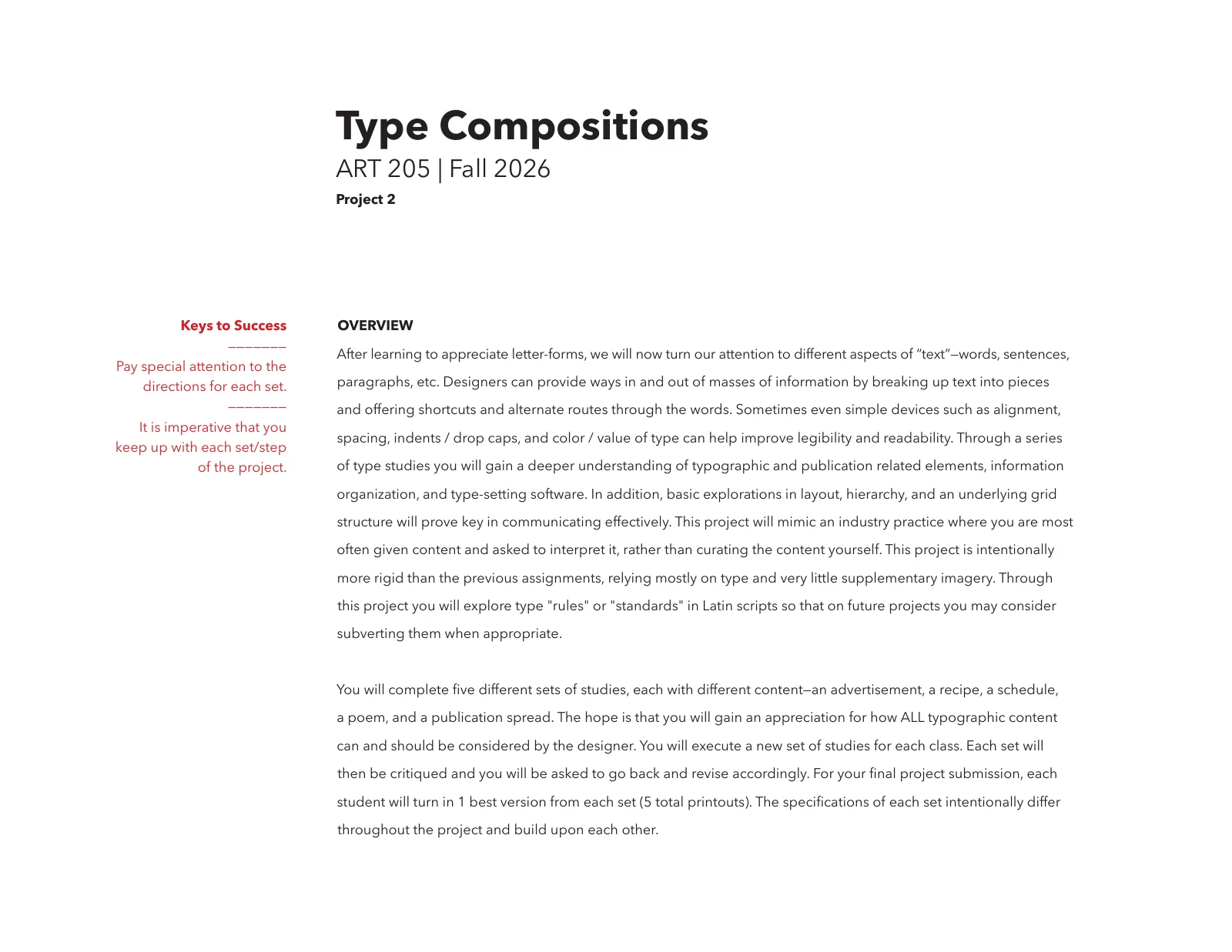 Brief page 1: overview, keys to success and project steps