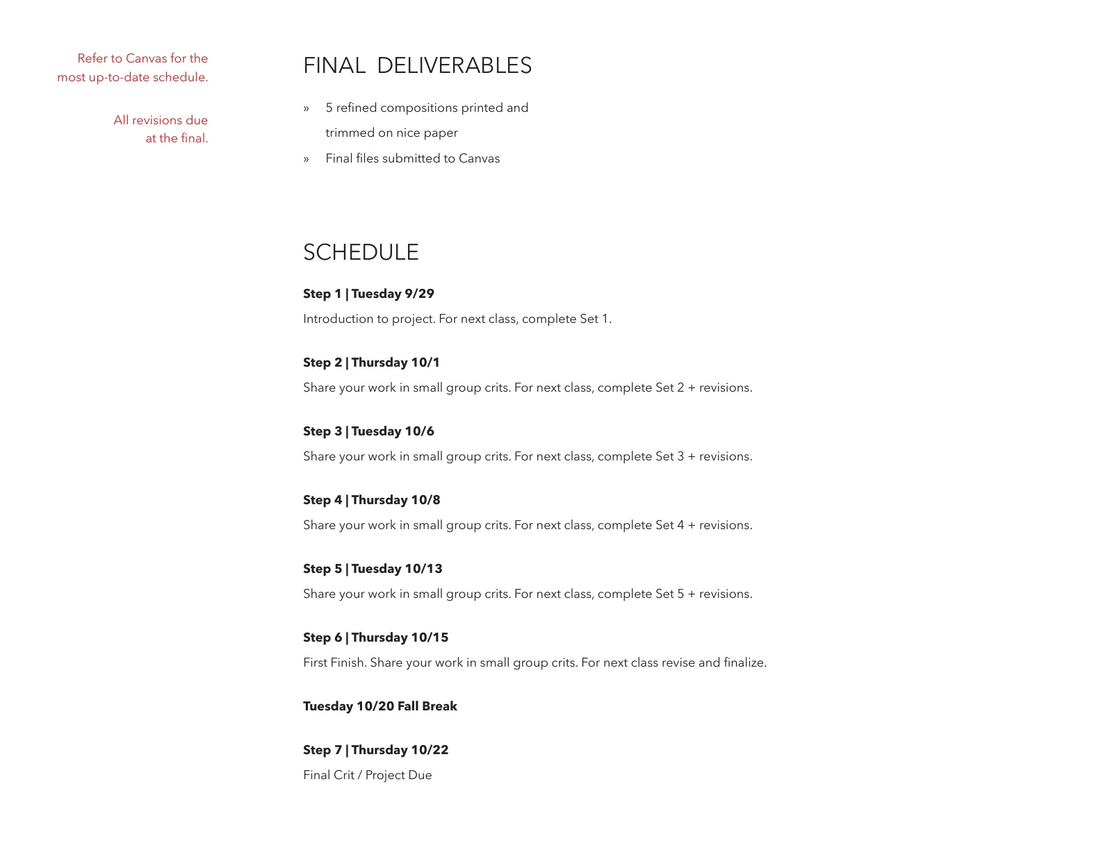 Brief page 4: final deliverables and schedule