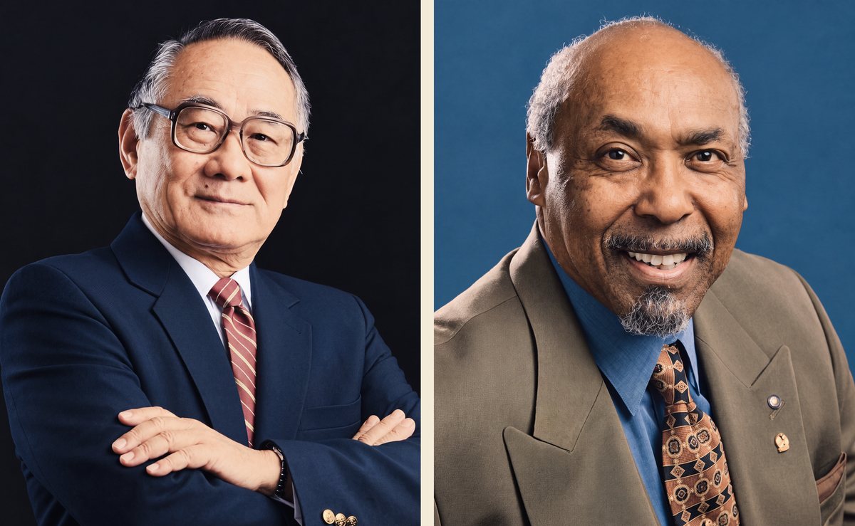 Portraits of Yori Wada, arms folded, and Dr. Richard C. Caesar, smiling.