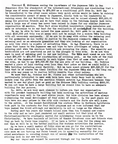 Letters of Kiyoshi Tomizawa: raising the building fund